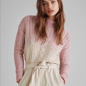 Anthropologie Marci Dip Dye Cable Knit Sweater Pink Cream Ombré Cotton XL